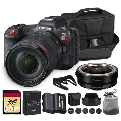 Canon EOS R5 C Mirrorless Cinema Camera Kit with RF 24-70mm f/2.8L Lens Bundle | 8K Cinema RAW, Full-Frame Sensor, Advanced AF & Pro Video | for Film & Production + Adapter EF-EOS R + 64GB Card + Bag