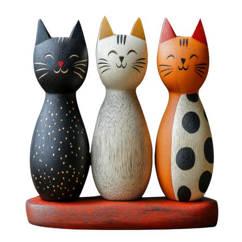 LUMIREX Katzen Deko Holz, 2D Flache Farbenfrohe Katze Holzfiguren, Lustige Wohnzimmerdeko, Gemütliche Deko Geschenke für Bücherregal Schreibtisch Schlafzimmer Bücherregal Baddeko