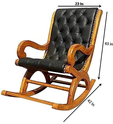 Image of Solid Sheesham Wood Rocking Chair for Living Room | Ergonomic Resting Chair for Relaxing and Pregnant Women (Black)