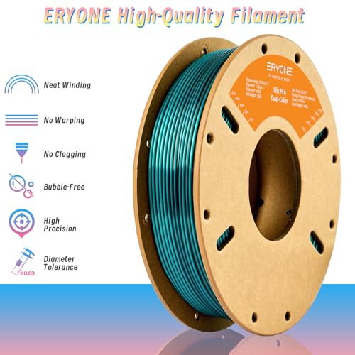 Image of ERYONE PLA Filament 3D Printer Filament Multicolor 1.75mm + /- 0.03mm, PLA Filament 250g Spool, Silk Dual Color Black Dark Green