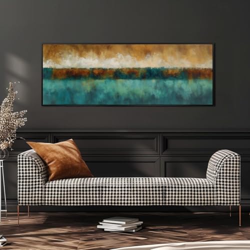 Toile panoramique bleu sarcelle et or : impression grand format paysage texturé moderne - 3