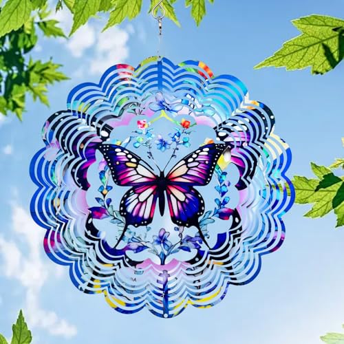 Wind Spinners Outdoor Garden Decor, 12“ Butterfly Metal Wind Spinner for Yard Decorations Outdoor, Wind Spinners for Yard and Garden Front Porch Patio Decor