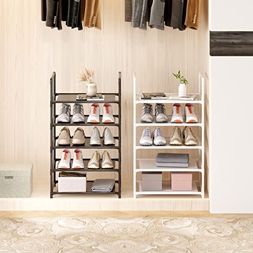 Vockot 5 Tier Stackable Small Shoe Rack，Narrow Sturdy Shoe Shelf Organizer, Non-Woven Fabric Metal Free Standing Shoe Racks For Entryway, Doorway And Closet（Black） #TOP6