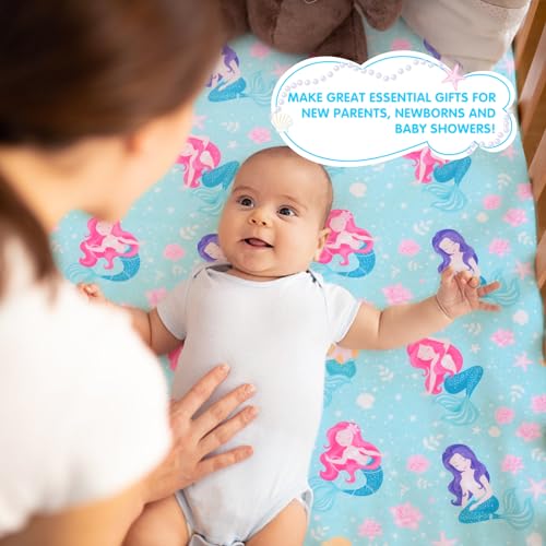 Image of JISEN Baby Crib Sheet 1 Piece Portable Fitted Crib Sheet for Standard Crib and Toddler Mattresses Nursery Bed Decor for Boys Girls 28x52 Inch Green Mermaids