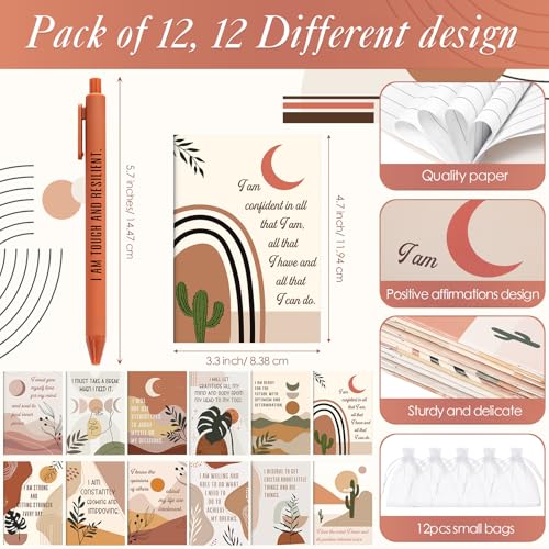 Image of Mooliwe 24 Pcs Positive Affirmation Gift Set Gratitude Notebooks with Pens Small Bags Motivational Encouragement Notepads Daily Affirmations Journal for Women Stress Relief Self Care (Rainbow)