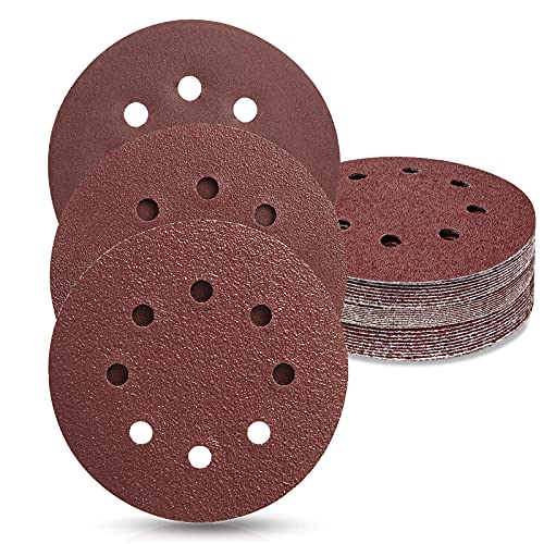 Sanding Discs Hook and Loop Mixed Grit 8 Hole 125mm Round Sandpaper Pads Set Compatible With Random Orbital Sander