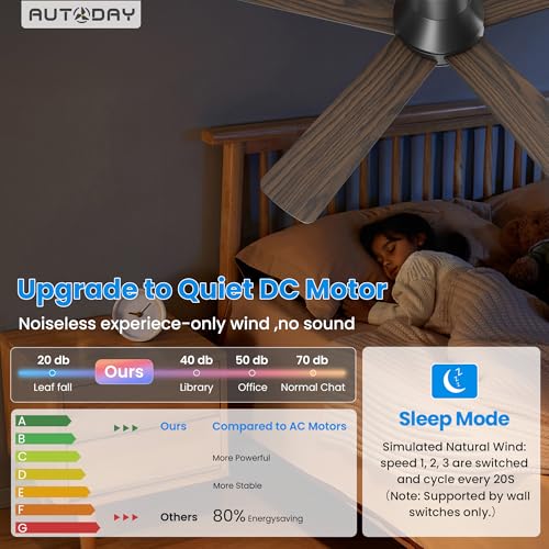 Autoday 42 Inch Low Profile Ceiling Fans with Lights and Remote, Black - image 3