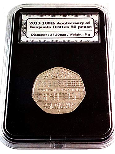 U-Coins 2013 100th Anniversary of the Birth of Benjamin Britten 50p Fifty Pence Uncirculated Coin - encapsulated in Lighthouse Everslab Coin Holders