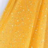 Homiest Glitter Tulle Fabric with Star Moon Sequin, 1 Yard x 54 Inch Wide Gold Tulle Roll, Bulk, Netting Fabric for Tutu Skirt Bridal Veil Wedding Arch Party Decorations