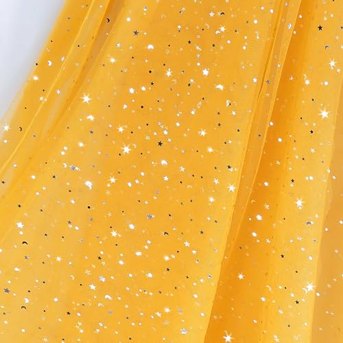 Homiest 10 Yards Glitter Tulle, Star Moon Sequin, 54" Wide Gold