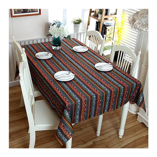 KnSam Nappe, 140x160CM, Rayée Ethnique Multicolore, Polyester Coton, Style 5, Nappe Anti-Taches