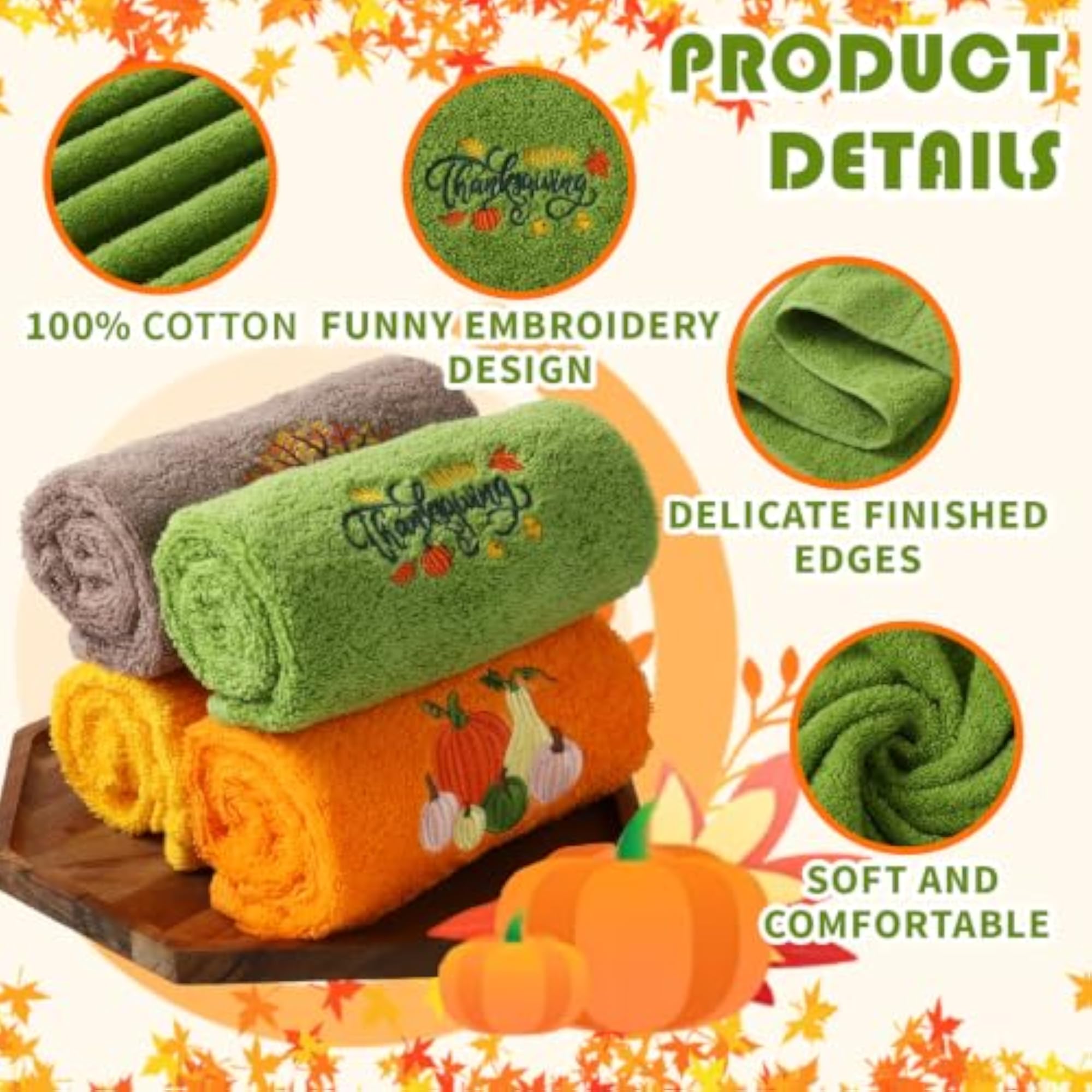 4 Pcs Thanksgiving Hand Towels for Bathroom, Fall