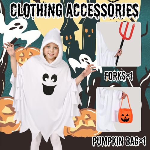 Ghost Costume Kids Halloween Costumes for Girls Boys Glow in the Dark Ghost Face Outfit Halloween Children Cloak Hooded Fancy Dress Pumpkin Bags Trick-or-Treating Party (Kids Style 1 - Image 3
