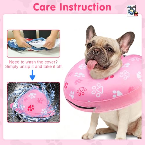 Image of BEAUTYZOO Dog Cone Alternative After Surgery for Large Medium Small Dogs, Soft Inflatable Cone Collar for Dogs Cats, Pet Neck Donut E Collar Dog Recovery Collars to Stop Licking, Paw Pink, L
