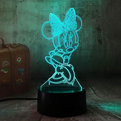 Lampe Minnie,Veilleuse à LED pour enfant Multicolore Base alimentée par USB Télécommande, Dessin animé Minnie Mouse Mickey Mouse Lampe de chevet,Cadeau de Noël,Décor de chambre de fille (Minnie Mouse) Cover