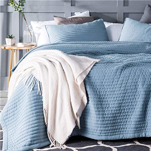 Kasentex Quilt-Bedding-Coverlet-Blanket-Set, Machine Washable, Ultra Soft, Lightweight, Stone-Washed, Detailed Stitching - Solid Color (Blue, Oversized King + 2 King Shams) #TOP1