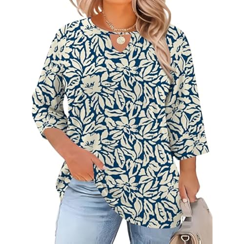 Rapbin Womens Plus Size Tops 3/4 Length Sleeve Crewneck Shirts, XL-5XL
