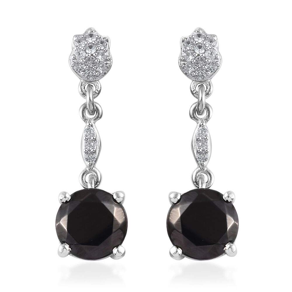 Drop Dangle Shungite Platinum Plated 925 Sterling Silver Earrings for Women Cambodian Zircon, 1.95 Ct