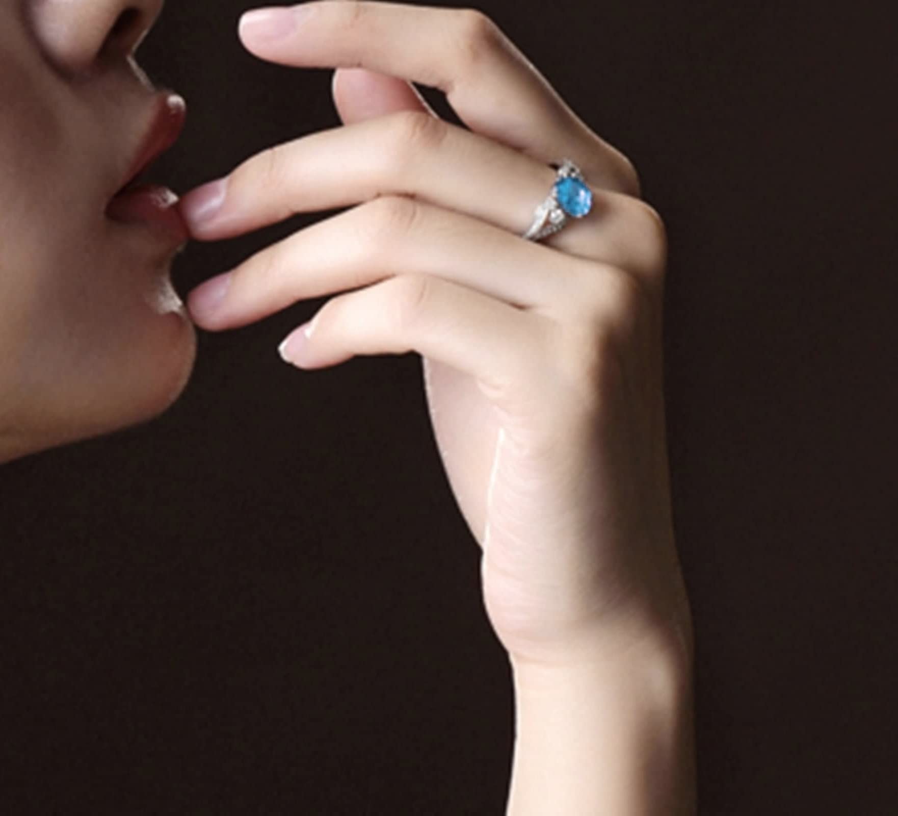 AmDxD Bague ovale en argent 925 pour femme - Bleu marine - Oxyde de zirconium - Pour femme - Idée cadeau de Saint-Valentin - Taille 47-65, Argent sterling 925, Zircon cubique