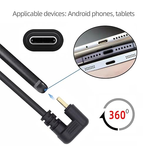 Vista 5 de xiwai USB2.0 Tipo-A a Tipo C USB-C macho a macho Cable de datos de alimentación 480Mbps negro opuesto en forma de U en ángulo trasero