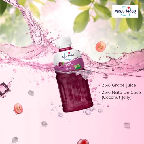 Image of Mogu Mogu Grape Juice Drink with Nata de Coco Jelly 320ml| Refreshing Tropical Thai-Made Sip & Chew Beverage