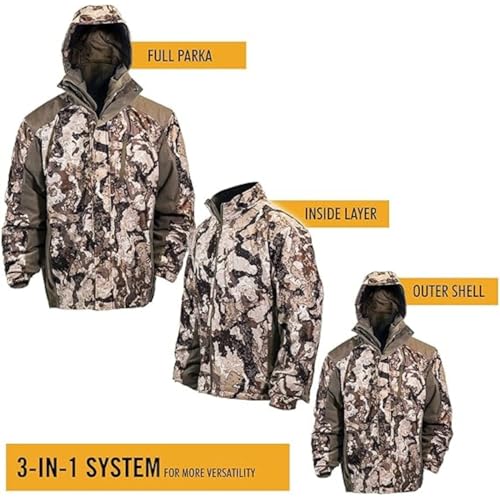 HOT SHOT Men’s 3-in-1 Insulated Camo Hunting Parka, Waterproof Jacket, Versatile Camouflage Hunting Clothes for Men3