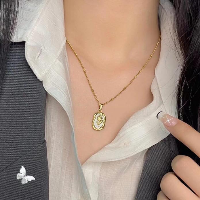 Image of Stone Necklace Set For Women Stylish | Anti Tarnish Waterproof Stainless Steel Chain Pendant Necklaces Jewelry for Love | Gold Plated Jewellery Accessories for Woman & Girls | Birthday Gift for Wife & Girlfriend