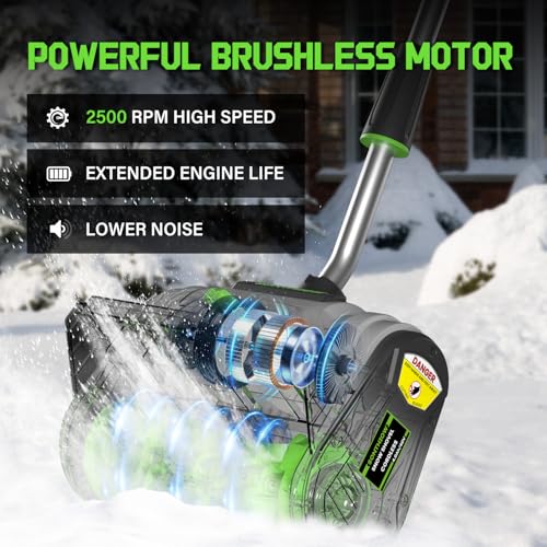 Brushless Cordless Snow Shovel, 13.5Inch Electric Snow Blower with 4.0 Ah Battery and Charger, Battery Powered Snow Removal with 25FT Throw Distance for Driveway,Steps, Patio, Sidewalk