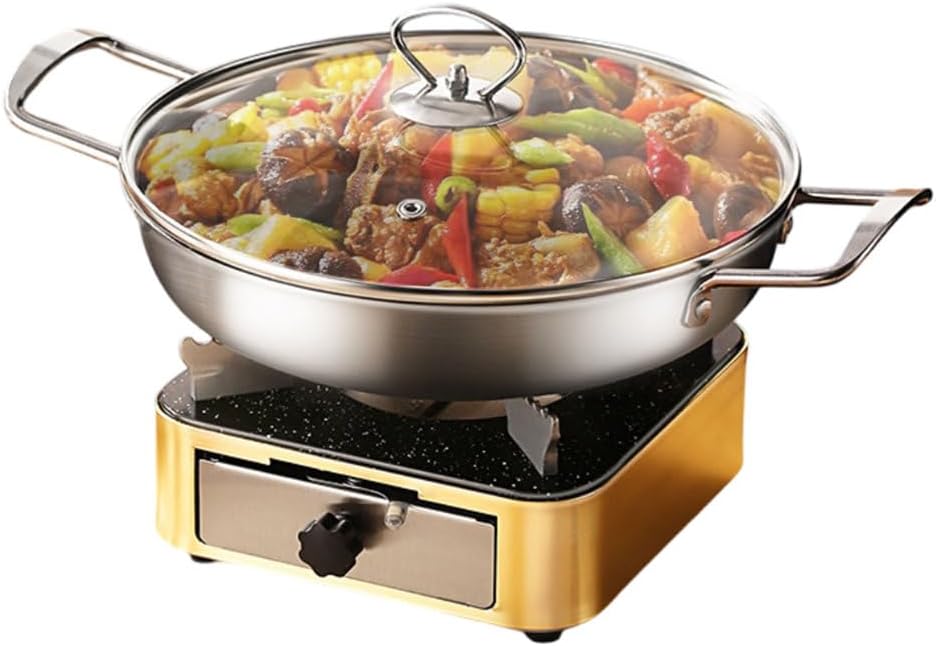 AIZYR Shabu Hot Pot with Stove Portable Camping Stove, Chafing Dish Buffet Warmers Sets for Parties Home Picnic Banquet,24cm