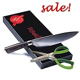 Professional Chef Knife - 8 inch Kitchen Knife High Carbon Steel, Sharp Edge multipurpose knife for Sushi, Meat and Vegetables, W/Pakkawood Ergonomics Handle, W/FREE BONUS Herb Scissors and GIFT BOX.