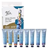 Mont Marte Oil Paint Set Water Mixable 8x18ml, Titanium White,Mid Yellow,Orange,Cadmium Red,Phthalo Green,Cobalt Blue,Ultramarine Violet,Ivory Black