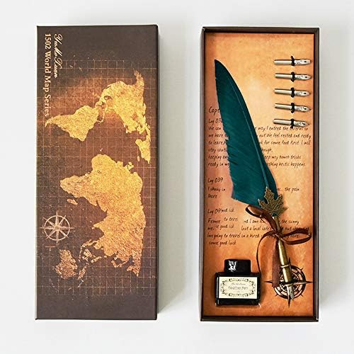 Mreechan Quill Pen Set,Penna Della Piuma di Calligrafia Penna Stilografica Antica,con pennino,Penna Stilografica Piuma con Stelo in Ottone, 5 Pennini,Inchiostro Nero bottiglia e Scatola Regalo (green) Mreechan Quill Pen Set,Penna Della Piuma di Calligrafia Penna Stilografica Antica,con pennino,Penna Stilografica Piuma con Stelo in Ottone, 5 Pennini,Inchiostro Nero bottiglia e Scatola Regalo (green)