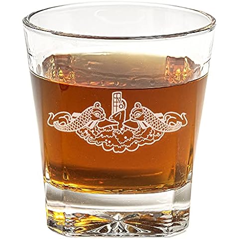 US Navy Submarine Warfare Insignia Whiskey Glass (Set of Two) – Navy Engraved Exquisite Whiskey Glass - Gifts for Whiskey Lovers - Navy Present for Retirement, Graduation, Birthday – Navy Home Décor Cover