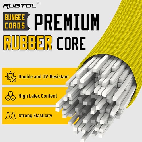 Image of Bungee Cords with Hooks, 60 Inch Yellow Adjustable Bungee Cords with Carabiner Heavy Duty Outdoor, 8mm Thick Easy to Adjust Bungee Rope UV Resistant for Tarp, Bike Rack, Garden, Tension, 6 Pack