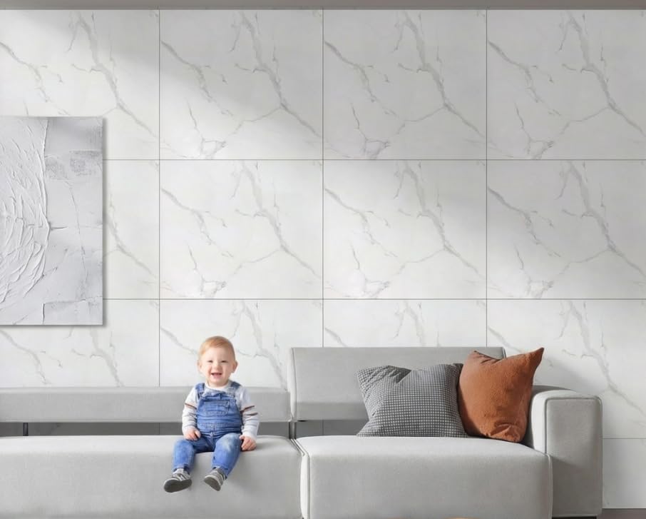 Image of WALLVEAR PE Foam Marble Wall Panel Sheet | Self Adhesive DIY Wall Covering (8, Off White)