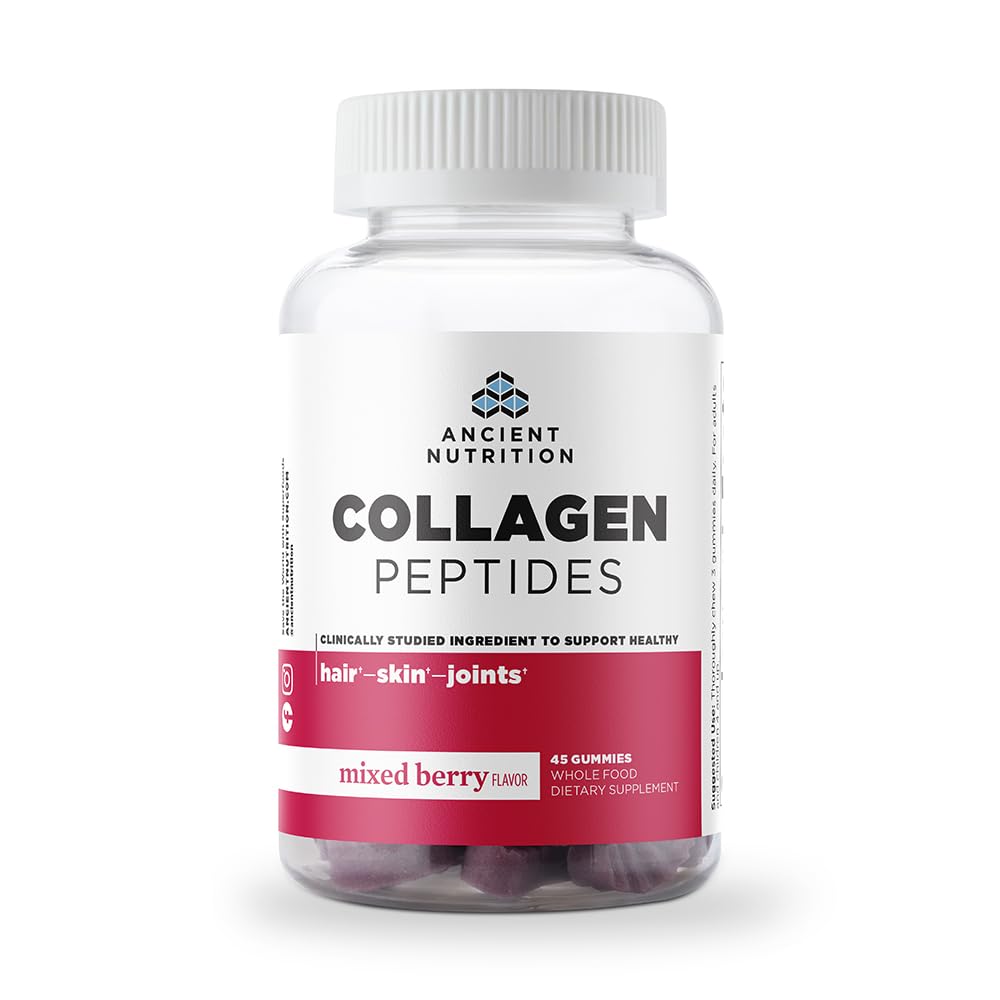 Ancient Nutrition Collagen Peptides Gummies, Collagen Peptides Mixed Berry Chewable Gummies