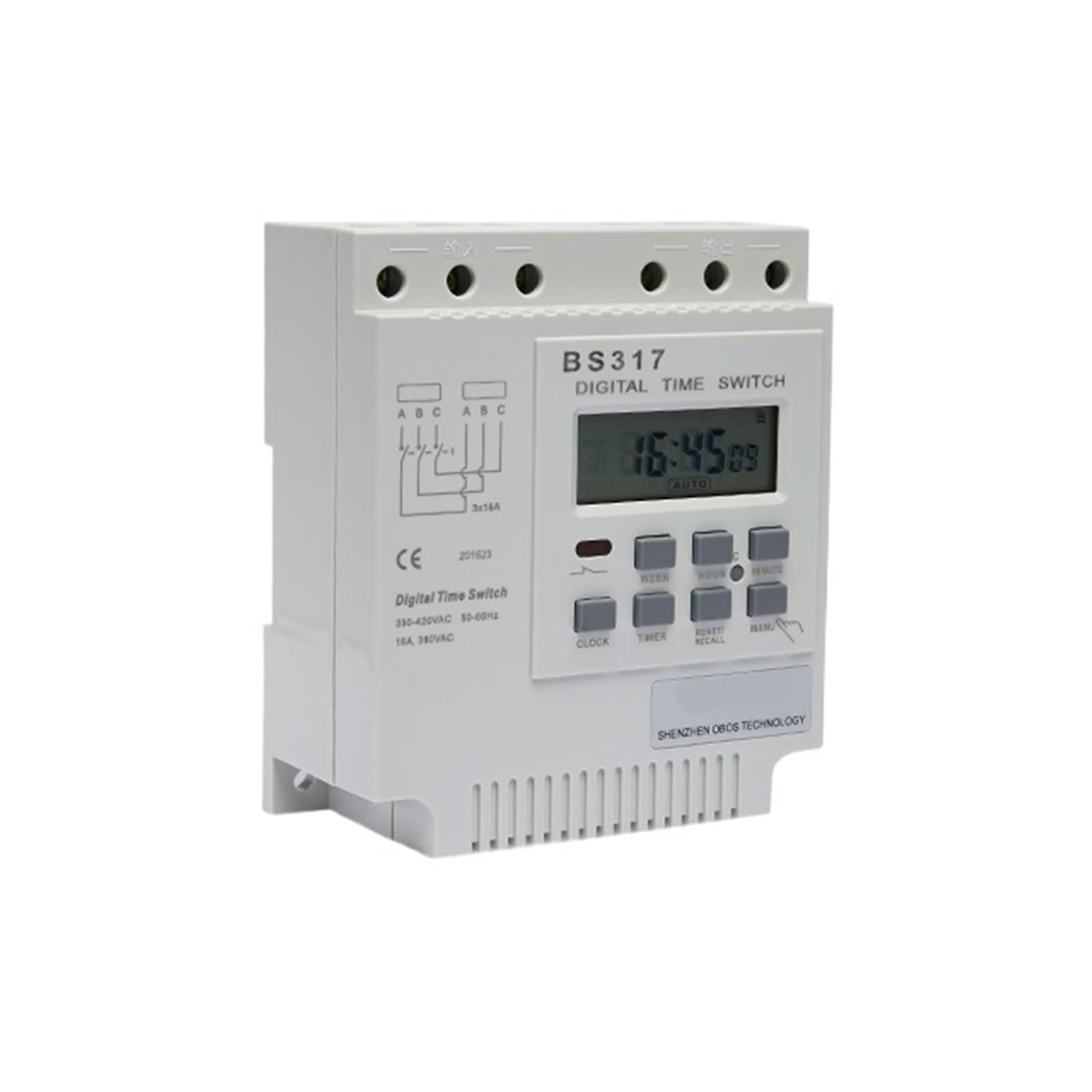 RWRAPS microcomputer Interruttore Timer Timer DIN con Interruttore programmabile trifase 415VAC 25A con 16 Volte di accensione/spegnimento al Giorno, intervallo di impostazione dell'ora 1min-168H
