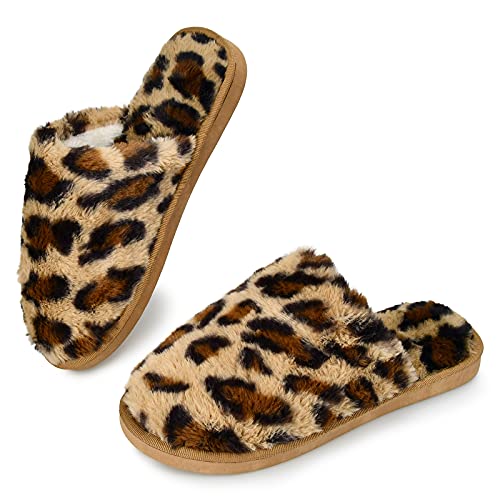 AONETIGER Pantofole da casa per Donna Warmer Peluche Memory Foam Suola Pelliccia Flip Flops Pantofole Antiscivolo Scarpe per Autunno/Inverno（40/41,Leopard Cachi）