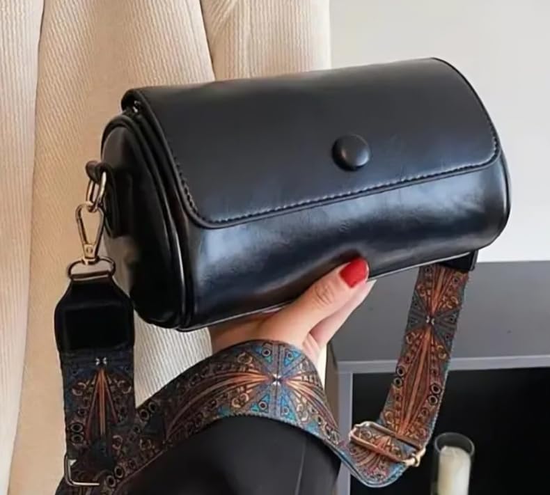 Image of Vintage Leather Crossbody Sling Bag with Decorative Patterned Strap for Daily Use, Travel & Shopping, Phone Purse with Adjustable Strap - Lightweight Casual Trendy Bag for Ladies & Girls