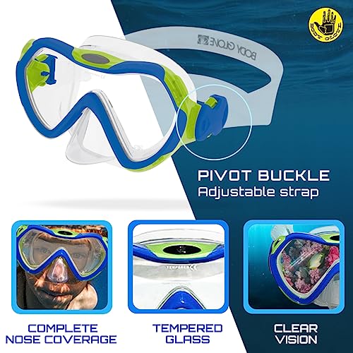 Body Glove Aquatic - Grape Youth - Mask and Snorkel Combo - Snorkeling, Diving, and Swimming-Adult-Tempered Glass-Silicone-Flex Tube-Snorkel Dry top-Splash Guard