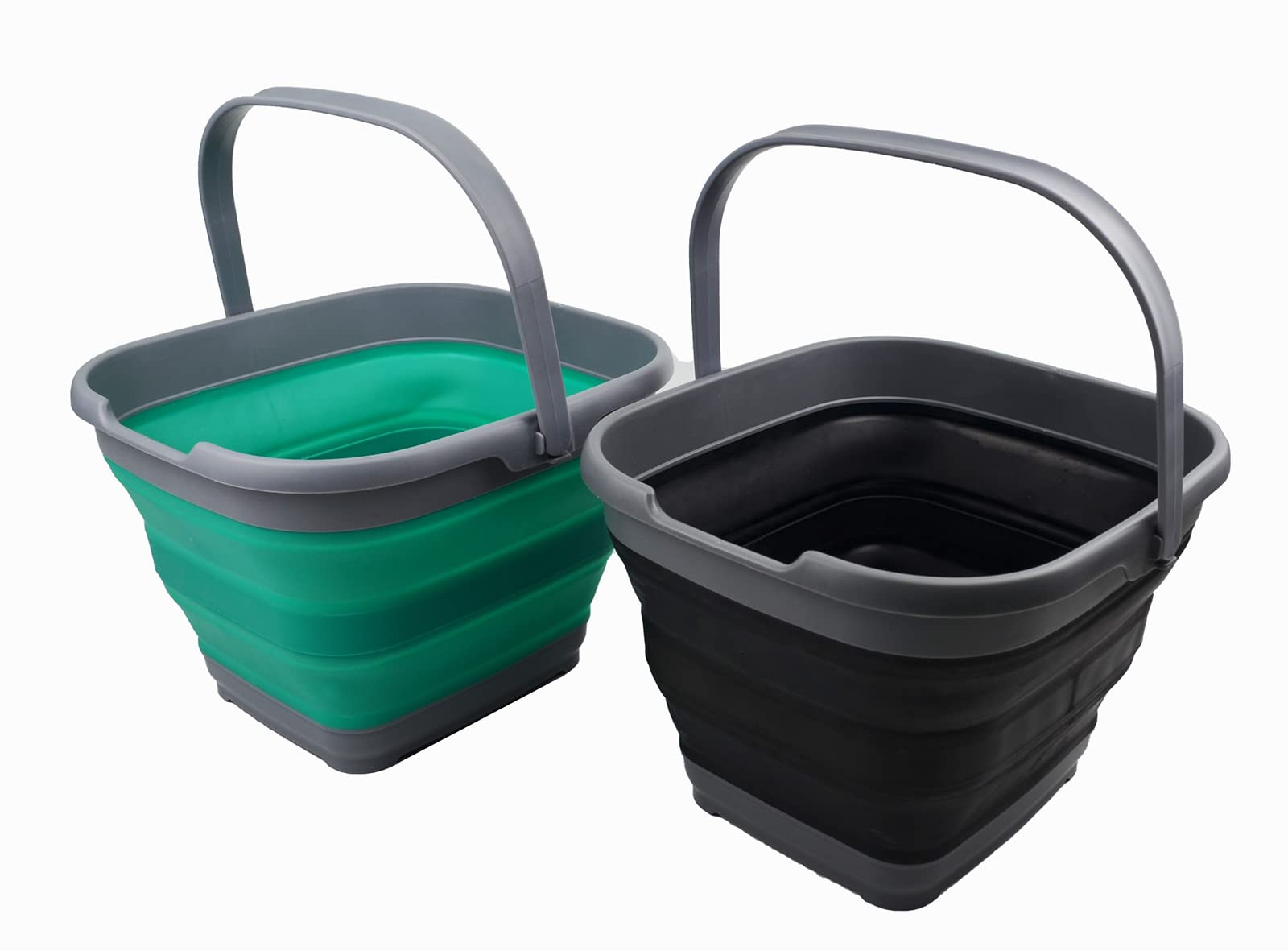 SAMMART 10L Collapsible Handy Bucket/Basket - Dark Grey/Bluish Green, Saves 70% Storage Space