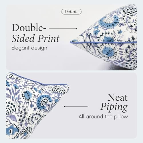 CPC 100% Cotton Throw Pillow Covers 16X16 Blue Block Print Pattern Couch Pillow, Cute Boho Decorative Pillows for Living Room, Bedroom with Hidden Zipper- Indigo Blue