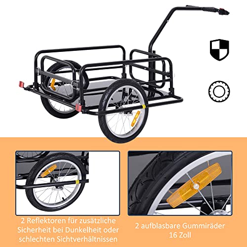 HOMCOM Fahrradanhänger Klappbar Lastenanhänger mit Kupplung, Kuppler & Reflektoren Transportwagen bis 40 kg belastbar, Transportanhänger Anhänger für Camping, Einkaufen, Umzug 155 x 71,5 x 77 cm