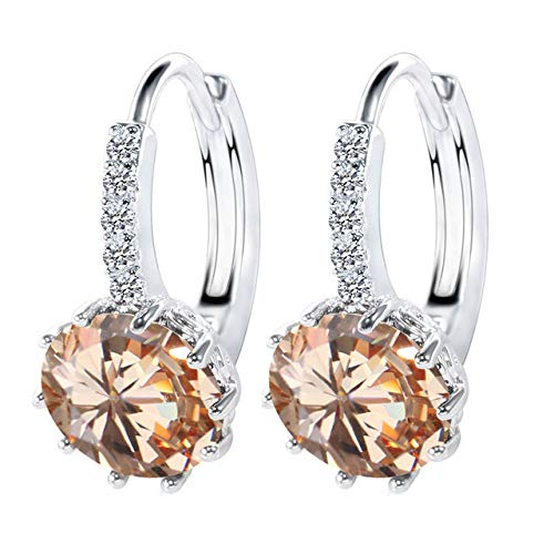 LSLYTQ 12 Style Optional Trendy 925 Jewelry Gemstones Earrings For Women Short Style Ear Drops With 10mm Zircon Party