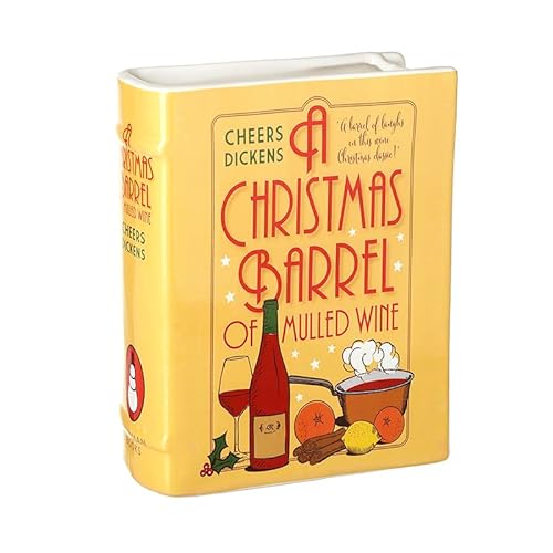 Heaven Sends Ceramic Christmas Barrel Cookbook Vase – Novelty Book Shaped Vase with Mulled Wine Festive Design – Decorative Xmas Ornament & Flower Holder
