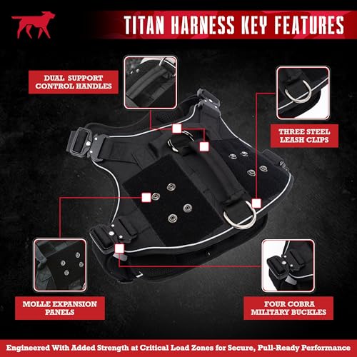 Tuff Pupper Elite Tactical Dog Harness | Dual Control Handles | Front & Back D-Rings | Fully Adjustable | Military Cobra Buckles | Heavy Duty Nylon Vest | Reflective MOLLE Dog Harness for Large Dogs - Image 3