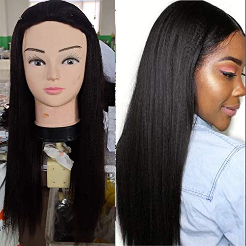 Yaki Straight Half Wigs Human Hair Brazilian Yaki 3/4 Half Wigs For Women Glueless Virgin Hair None Lace Wigs 150% Density Natural Color 1#/2#/4# (16inch, Natural Color)