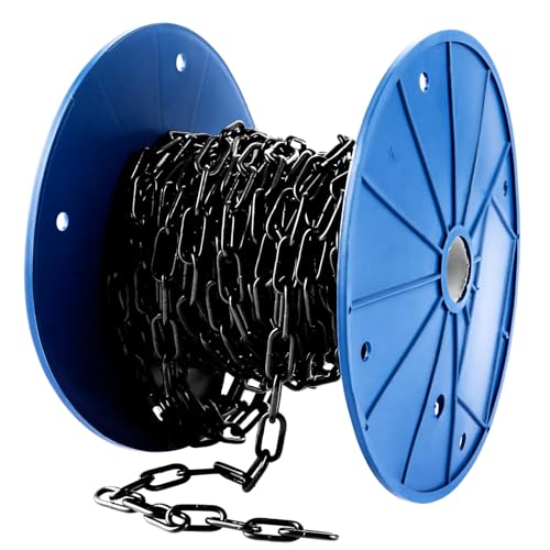 VIDETOL Cadena de metal de 15 m de 3 mm, cadena de acero redonda, cadena de acero fuerte, cadena de eslabones de acero al carbono negro para cadena de lámpara, cadena para perros y cadenas de barrera