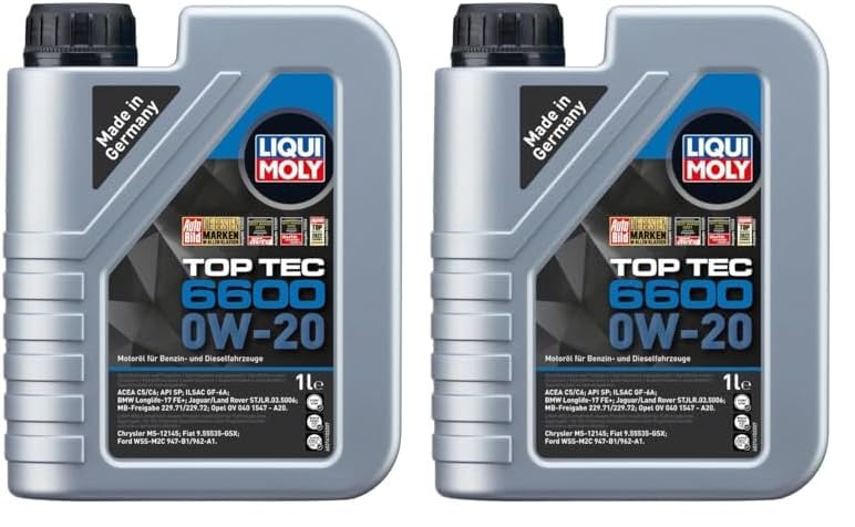 LIQUI MOLY Top Tec 6600 0W-20 | 1 L | Synthesetechnologie Motoröl | Art.-Nr.: 21440, farblos (Packung mit 2)