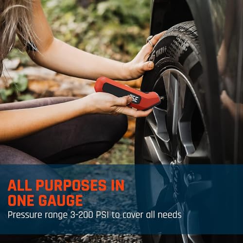 Image of LABART Digital Tire Pressure Gauge 3-200 PSI, Industrial Tire Gauge Calibrated to ANSI B40.7 Grade 2A(±0.5%), Replaceable AAA Batteries (Vivid Orange)